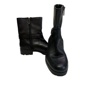 Ann Klein Black Leather Moto Style Ankle Boot Shoes Size‎ 5 1/2